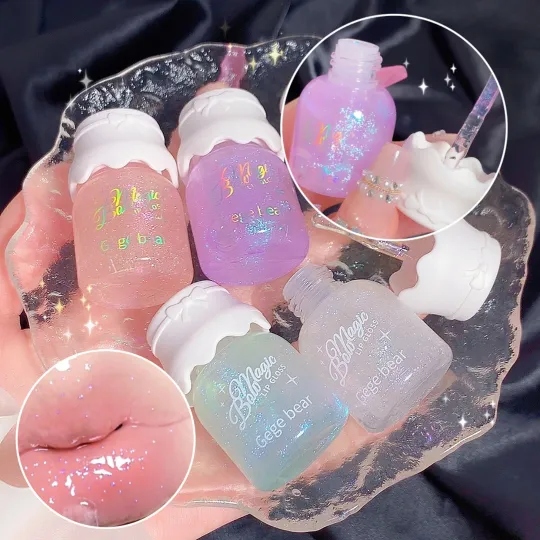 Gege Bear Glitter Cute Milk Jar Lip Gloss 